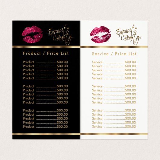 ホットピンクと金ゴールドの価格とサービスリスト 名刺 (内部フラット)