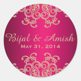 ホットピンクと金ゴールドインディアンインスパイアお礼ラベル ラウンドシール