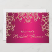 ホットピンクと金ゴールドインディアンインスパイアブライダルシャワー 招待状 (裏面)