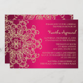 ホットピンクと金ゴールドインディアンインスパイアブライダルシャワー 招待状 (正面/裏面)