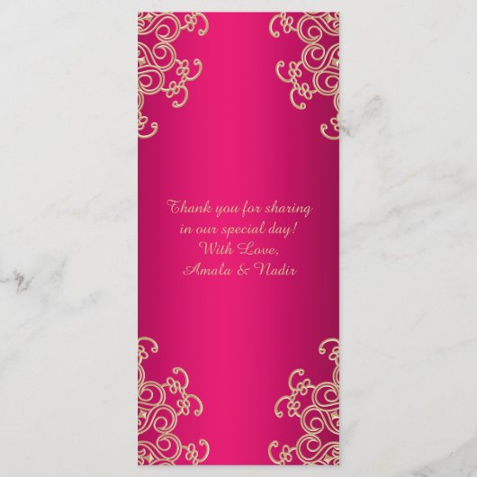 ホットピンクと金ゴールドインディアンスタイルカード メニュー (裏面)