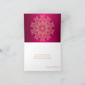 ホットピンクと金ゴールドインディアンスタイル結婚ありがとうございました サンキューカード (内部)