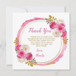 ホットピンクと金ゴールドエレガント花誕生会 サンキューカード