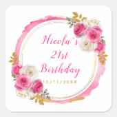ホットピンクと金ゴールドエレガント花誕生会 スクエアシール (正面)
