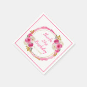 ホットピンクと金ゴールドエレガント花誕生会 スタンダードカクテルナプキン (角)