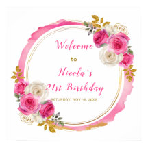 ホットピンクと金ゴールドエレガント花誕生会