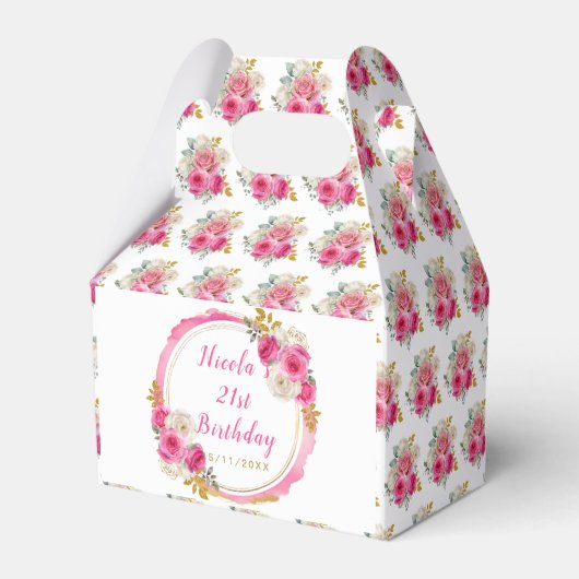 ホットピンクと金ゴールドエレガント誕生日 フェイバーボックス (裏面サイド)