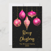 ホットピンクと金ゴールドオーナメントメリークリスマス シーズンカード (正面)