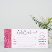 ホットピンクと金ゴールドギフト証明書 (スタンド正面)