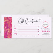 ホットピンクと金ゴールドギフト証明書 (正面/裏面)