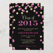 ホットピンクと金ゴールドグリッターの卒業式への招待 招待状 (正面/裏面)
