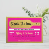 ホットピンクと金ゴールドストックバー引っ越し祝いパーティー 招待状 (スタンド正面)