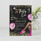 ホットピンクと金ゴールドスニーカーボール39誕生日 招待状 (スタンド正面)