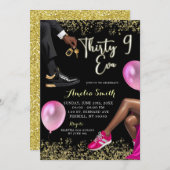 ホットピンクと金ゴールドスニーカーボール39誕生日 招待状 (正面/裏面)