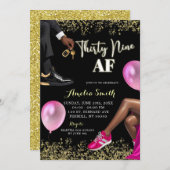 ホットピンクと金ゴールドスニーカーボール39誕生日 招待状 (正面/裏面)