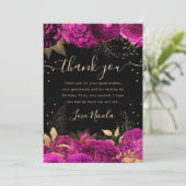 ホットピンクと金ゴールドバラフローラ誕生日 サンキューカード (スタンド正面)