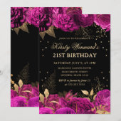 ホットピンクと金ゴールドバラフローラ21日 招待状 (正面/裏面)