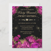 ホットピンクと金ゴールドバラフローラSweet sixteen 招待状 (正面)