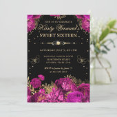 ホットピンクと金ゴールドバラフローラSweet sixteen 招待状 (スタンド正面)
