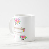 ホットピンクと金ゴールドフローラキンセアニェラマグ コーヒーマグカップ (正面左)