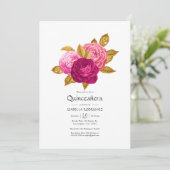 ホットピンクと金ゴールドフローラキンセアニラ写真インビタット 招待状 (スタンド正面)