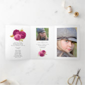 ホットピンクと金ゴールドフローラキンセアニラ写真トリフォル 三つ折り招待状 (内部)