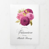 ホットピンクと金ゴールドフローラキンセアニラ写真トリフォル 三つ折り招待状 (カバー)