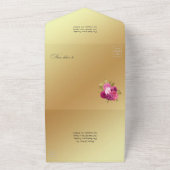 ホットピンクと金ゴールドフローラクインセアニラ オールインワン招待状 (外側)