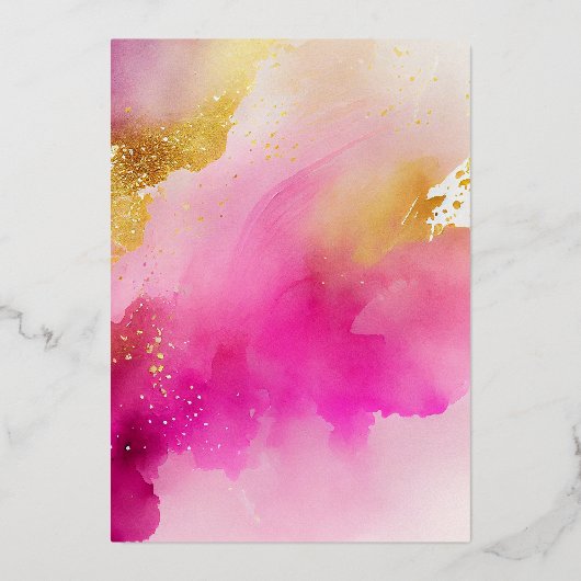 ホットピンクと金ゴールドフローラクインセアニラ 箔招待状 (裏面)