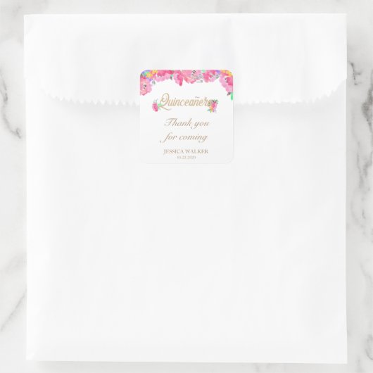 ホットピンクと金ゴールドフローラサンキューキンセアニェラ スクエアシール (バッグ)