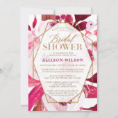 ホットピンクと金ゴールドフローラブライダルシャワー 招待状 (正面)