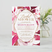 ホットピンクと金ゴールドフローラブライダルシャワー 招待状 (スタンド正面)