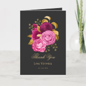 ホットピンクと金ゴールドフローラ サンキューカード (正面)