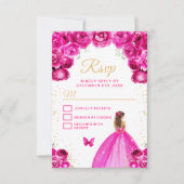 ホットピンクと金ゴールドブラウンヘアプリンセス 出欠カード (正面)