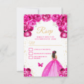 ホットピンクと金ゴールドブルネットヘアプリンセス 出欠カード (正面)