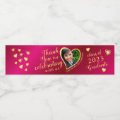 ホットピンクと金ゴールド写真ありがとう2025卒業 ペットボトルラベル (シングルラベル)