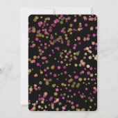 ホットピンクと金ゴールド紙吹雪ブライダルシャワー 招待状 (裏面)