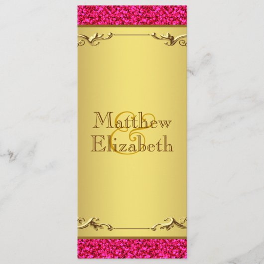 ホットピンクと金ゴールド結婚のメニュープログラム メニュー (正面)