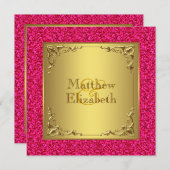 ホットピンクと金ゴールド結婚ズ 招待状 (正面/裏面)