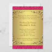 ホットピンクと金ゴールド結婚ズ 招待状 (裏面)