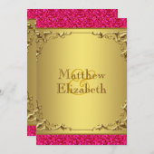 ホットピンクと金ゴールド結婚ズ 招待状 (正面/裏面)