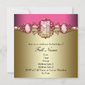 ホットピンクと金ゴールド誕生日パーティー 招待状 (裏面)