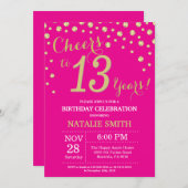 ホットピンクと金ゴールド13誕生日ダイヤモンド 招待状 (正面/裏面)