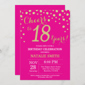 ホットピンクと金ゴールド18誕生日ダイヤモンド 招待状 (正面/裏面)