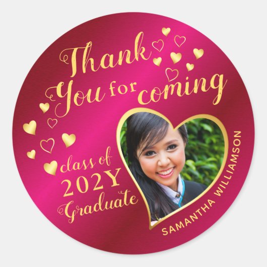 ホットピンクと金ゴールド2025卒業ありがとう ラウンドシール (正面)