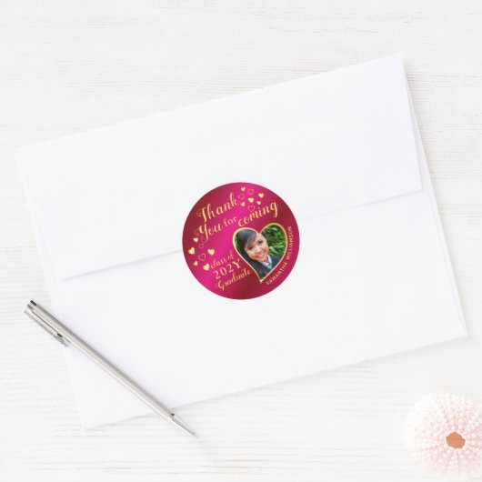 ホットピンクと金ゴールド2025卒業ありがとう ラウンドシール (封筒)