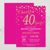 ホットピンクと金ゴールド40歳のダイヤモンド 招待状 (正面/裏面)