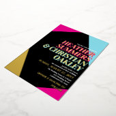 ホットピンクと金ゴールド80sタイポグラフィレトロ結婚の 箔招待状 (回転した状態)