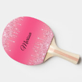 ホットピンクと銀きらめくグリッタードリップ 卓球ラケット (横)
