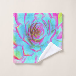 ホットピンクと青の多肉性セダムロゼット ウォッシュタオル